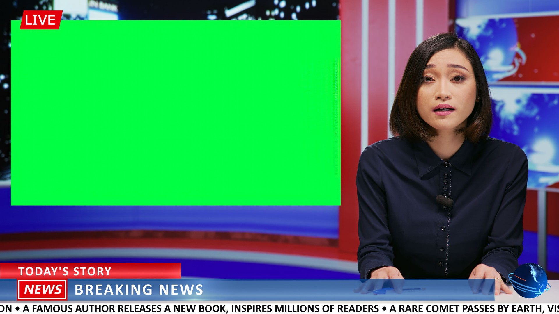 Journalist does report with greenscreen
